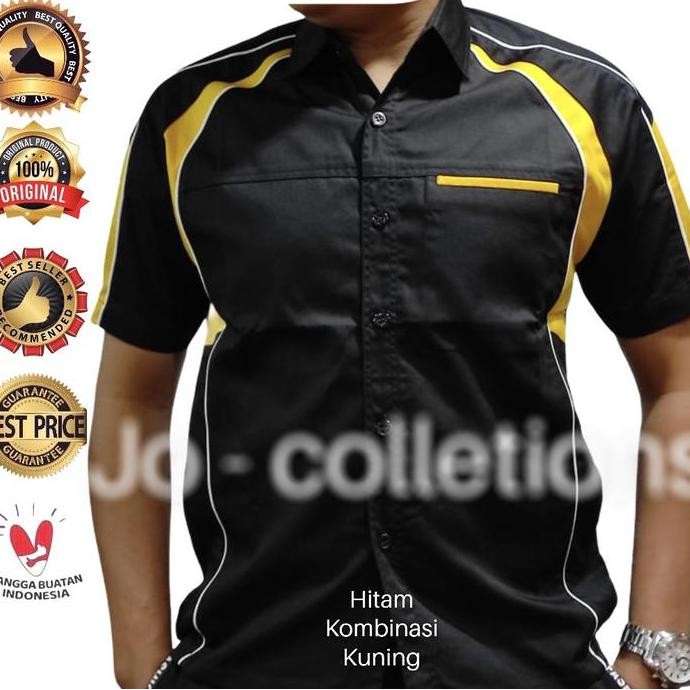 Kemeja Seragam/Kerja PDL/Lapangan/Hitam Komb Kuning/S,M,LXL