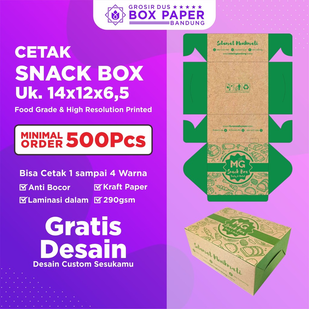Cetak custom Dus Snack Box 14x12x6,5 Kraft 290gsm Printing Warna Kotak Kue Fried Chicken