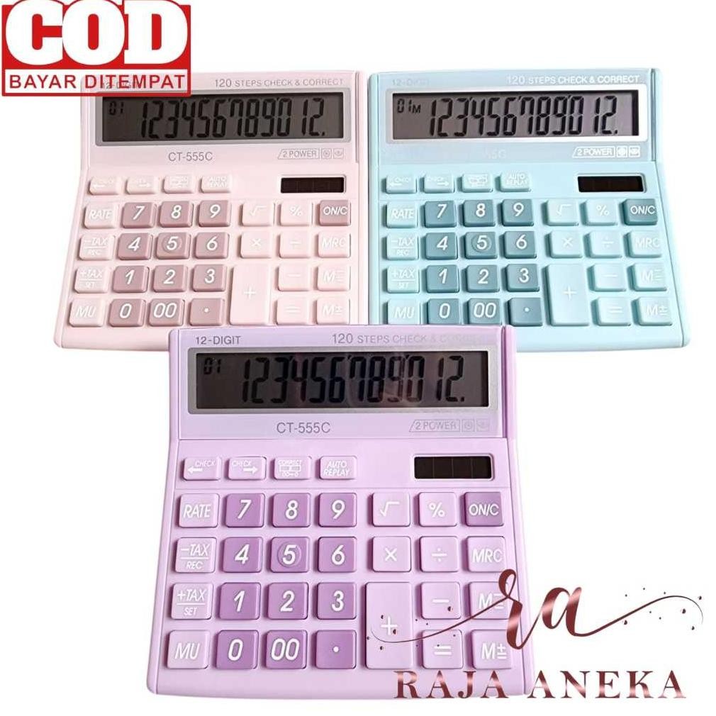 

Kalkulator Fancy Warna Warni CALCULATOR 555N 555 N 555 C 555 COLOUR SERIES 12 Digit Check Ulang Check Correct Bisa Hitung Ulang