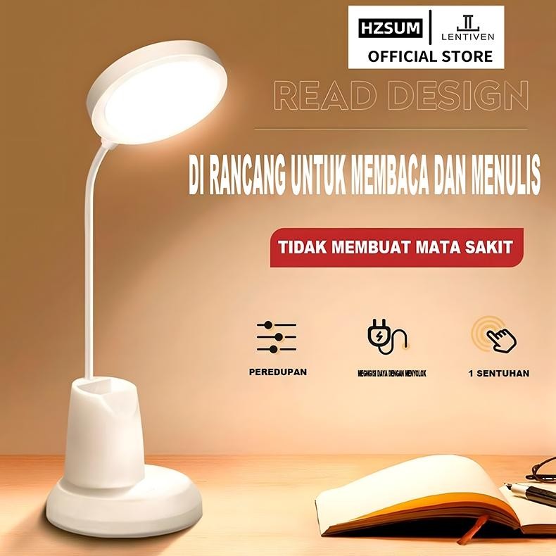 

TERLARIS HZSUM LENTIVEN Lampu Baca LED Portable Meja Belajar Tricolour Sentuh 3 Flexible Tempat Pensil Siap kirim