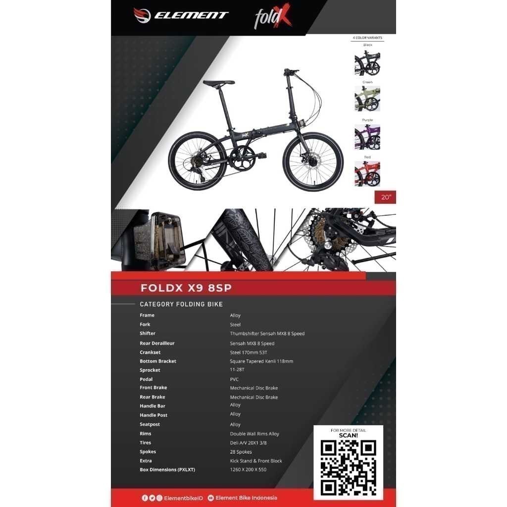 ELEMENT SEPEDA LIPAT FOLDX X9 8SPEED 22 INCH
