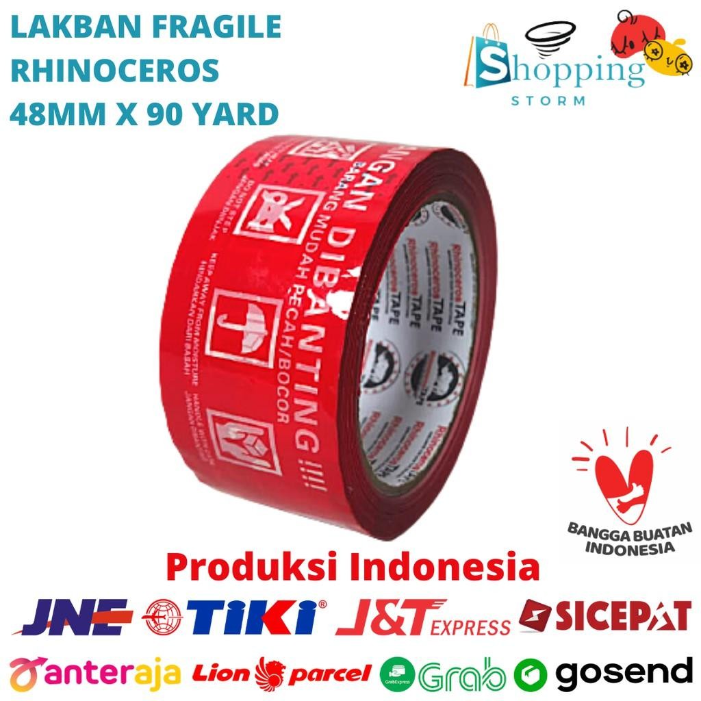 

Lakban Fragile Merah Rhinoceros Tape Selotip Isolasi 48Mmx90Yard 2Inci