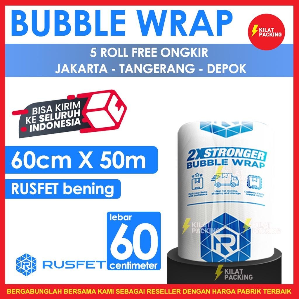 

Bubble Wrap Rusfet Bening 60Cm X 50M Tebal Plastik Bubblewrap Roll