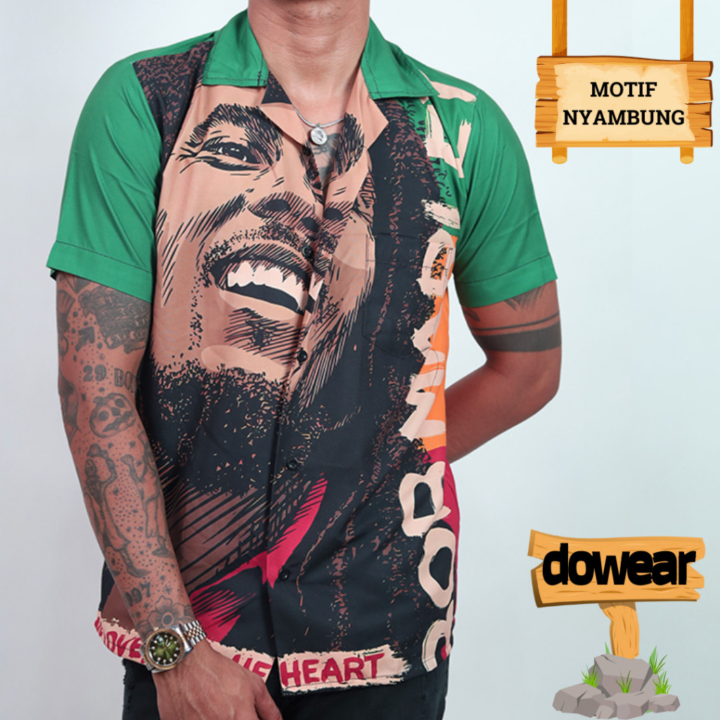 Dowear Baju Shirt Kemeja Motif Pria Wanita Unik Bermotif Kekinian Oversize Jumbo BOB MARLEY 013