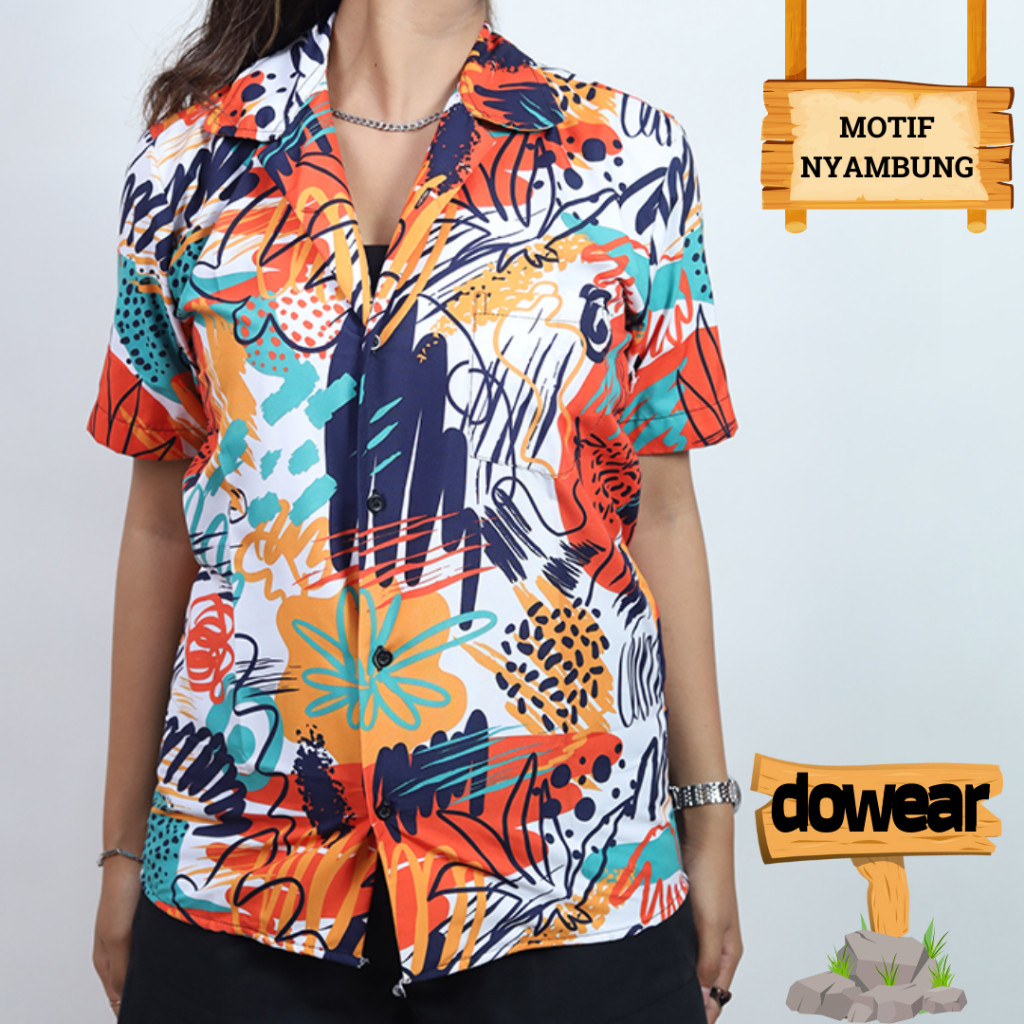 Dowear Baju Kemeja Motif Cowo Motif Full Printing Oversize Pria Wanita Outdoor ABSTRAK CORET 101