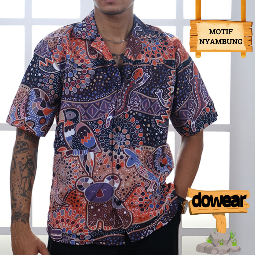 Dowear Baju Setelan Kemeja Laki Laki Motif Batik Pria Lengan Pendek Kondangan BATIK ANIMAL 008