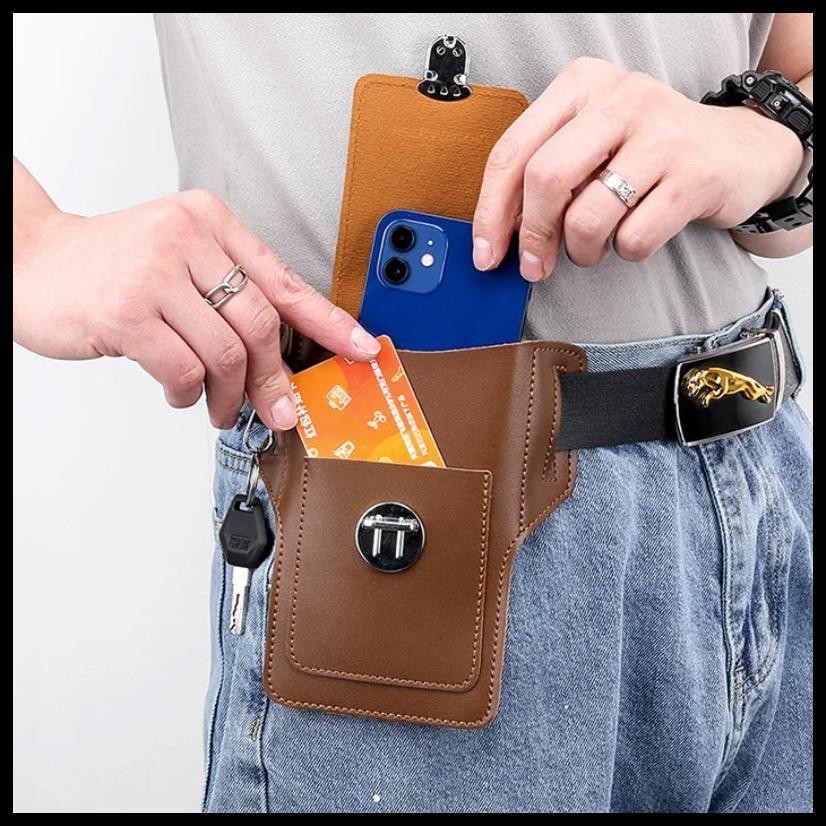 TAS PINGGANG KULIT PRIA TAS HP COWOK TAS SMARTPHONE PRIA DOMPET PRIA PU LEATHER ANTI AIR