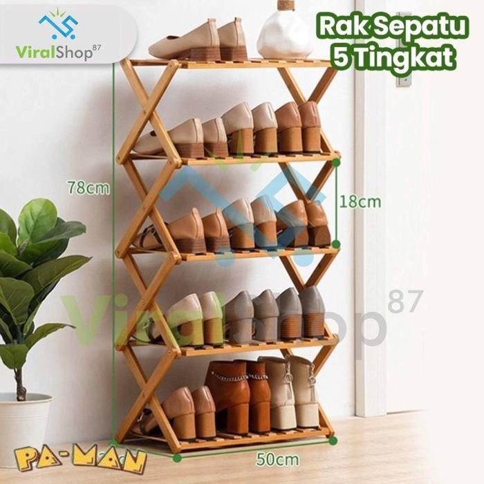 NEW TEMPAT RAK SEPATU SUSUN KAYU LIPAT ZIGZAG RAK MINIMALIS