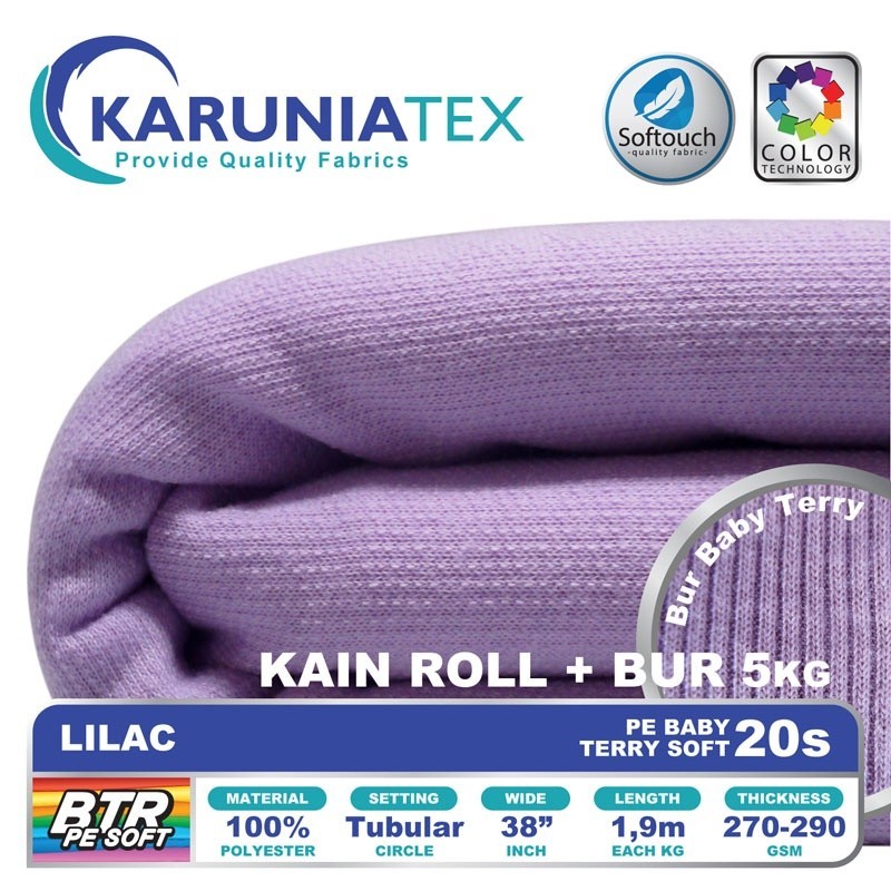 Kain Baby Terry PE Soft 20S Roll + Bur 5KG | Lilac | Karunia Textile