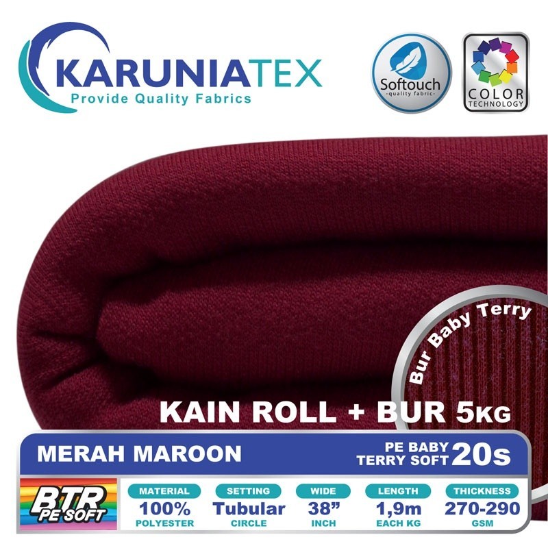 Kain Baby Terry PE Soft 20S Roll + Bur 5KG | Merah Maroon | Karunia Textile
