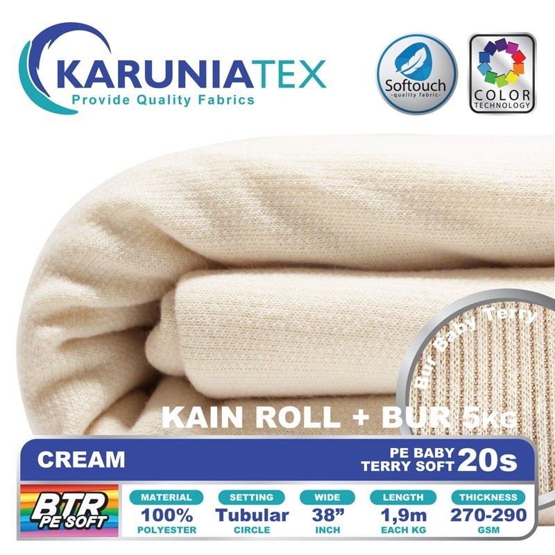 Kain Baby Terry PE Soft 20S Roll + Bur 5KG | Cream | Karunia Textile