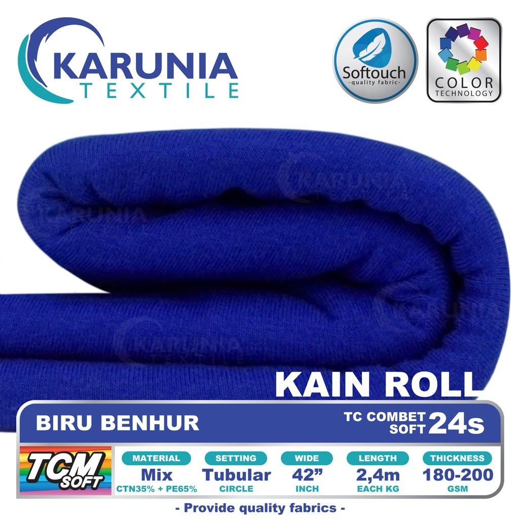 Kain Kaos TC Combet 24s Rollan | Biru Benhur | Karunia Textile