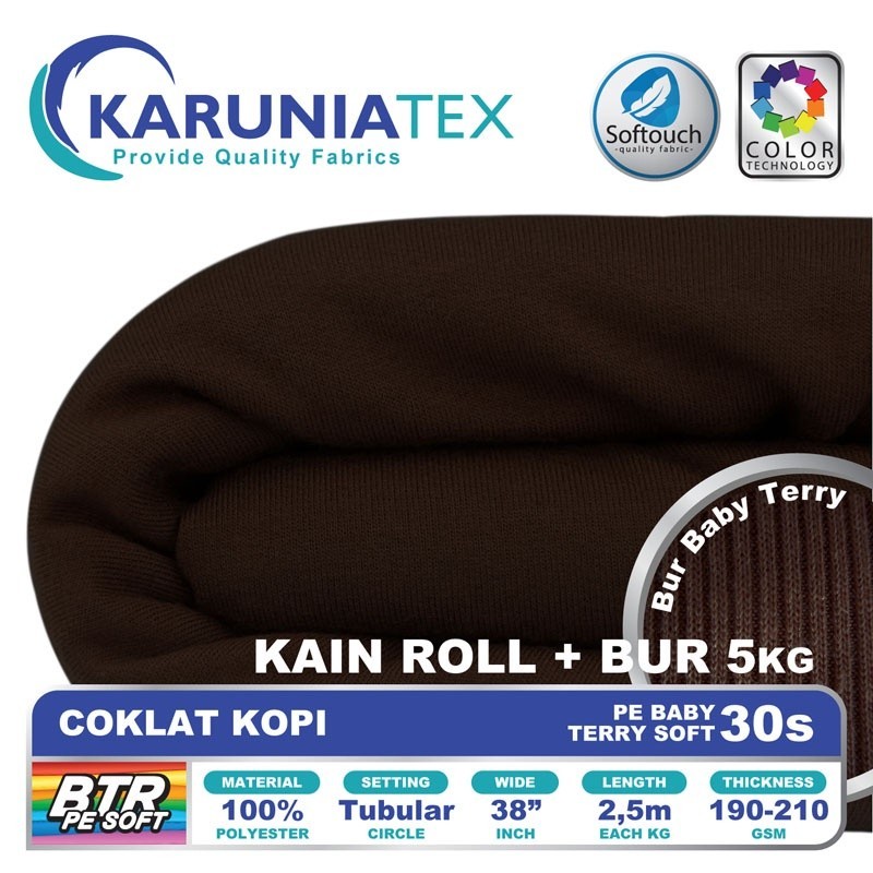 Kain Baby Terry PE Soft 30s Roll + Bur 5KG | Coklat Kopi | Karunia Textile