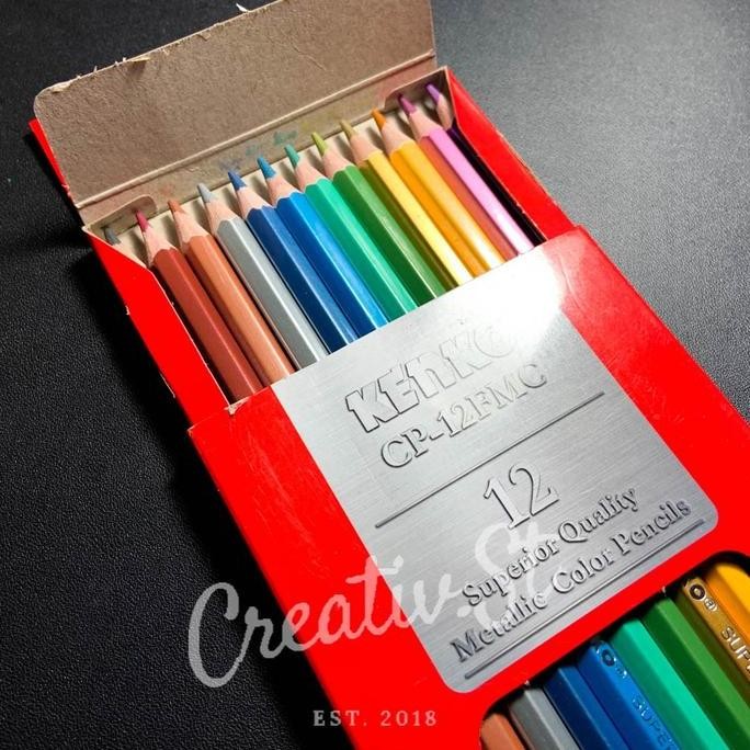 

Spot Barang !!! Kenko Pensil Warna Metalik Metallic Color Pencil 12 Warna Panjang Cp-12Fmc