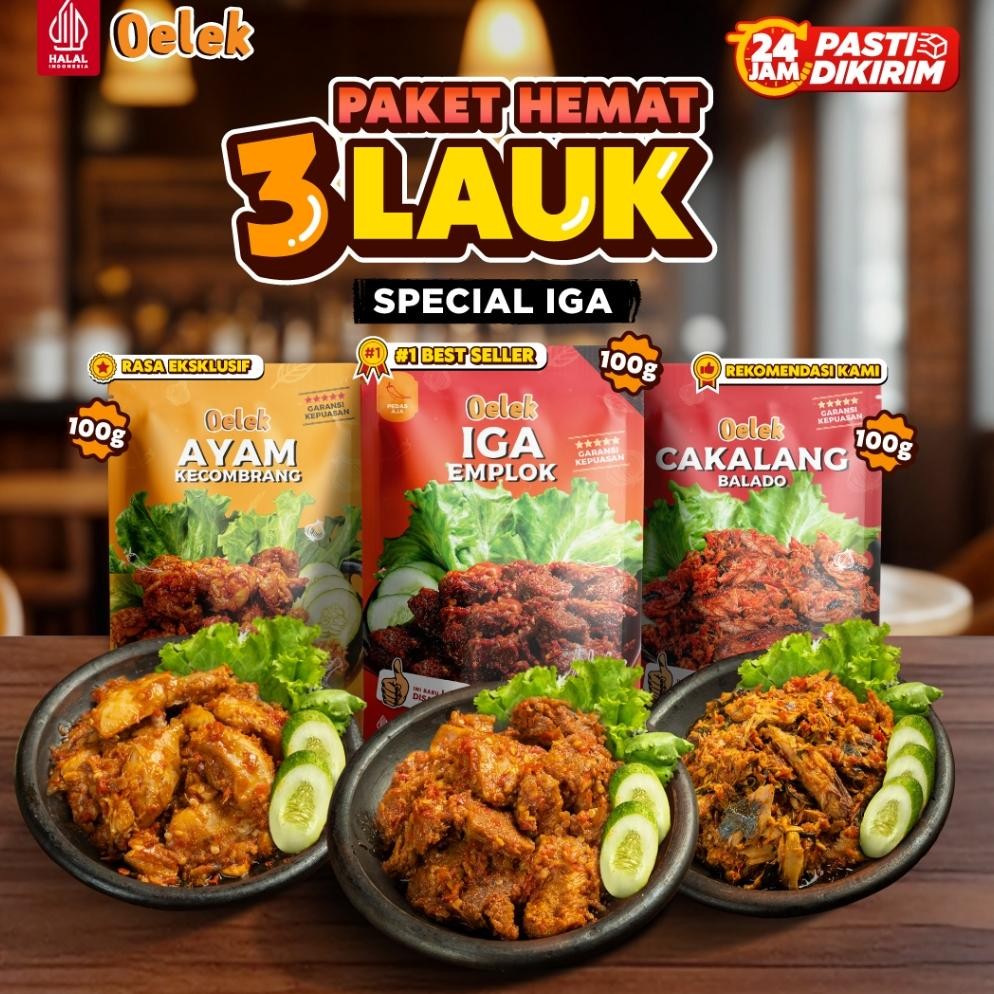 

TERMURAH Oelek Paket 3 Bebas Pilih Special Iga Emplok Tanpa Tulang / Iga Emplok / Cakalang Balado / Cumi Cabe Ijo / Ayam Kecombrang / Ceker Emplok Siap kirim