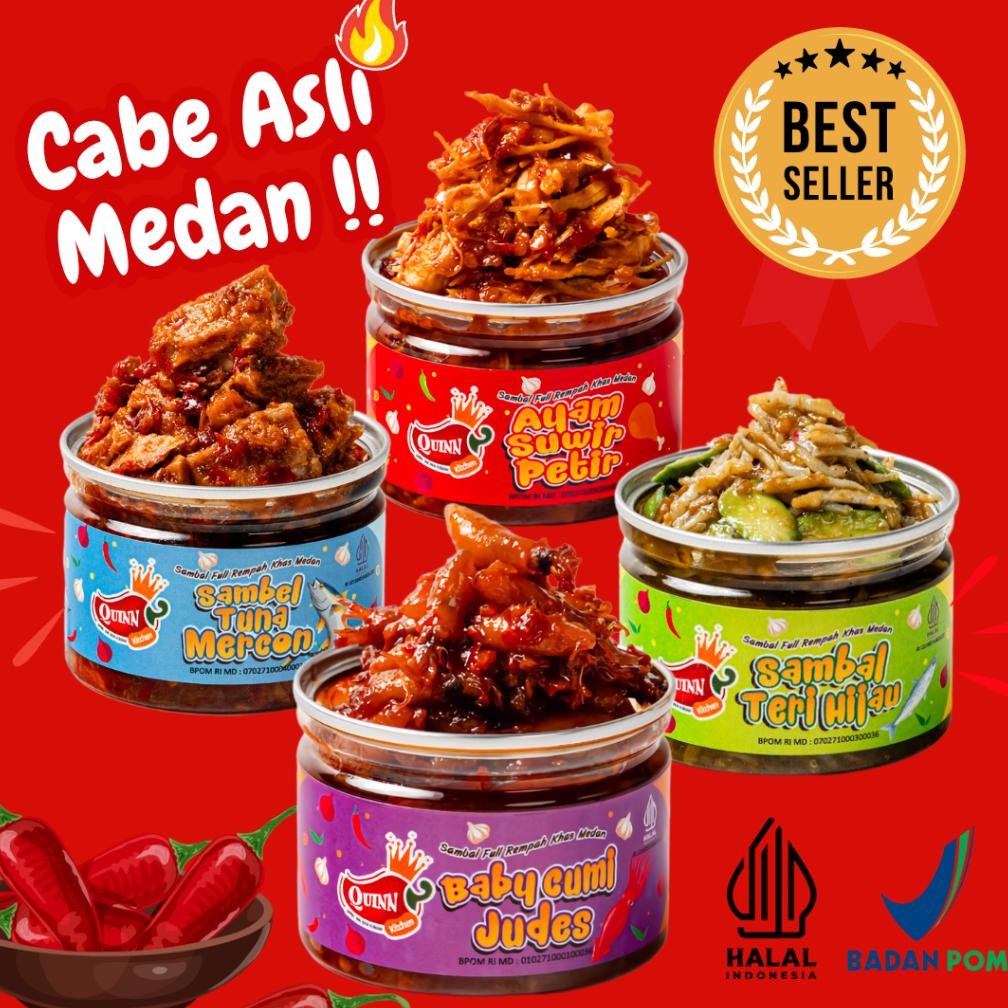 

READY STOK Quinn of Spicy Ayam/Baby Cumi/Tuna/Teri/Andaliman/Terbang 150g - Sambel Pedas by Kitchen Medan Siap kirim