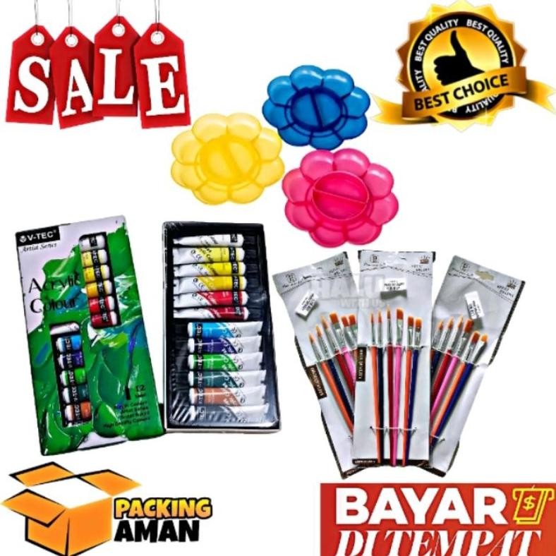 

NEW!!! (BISA COD) PROMO 1 Set 3 In 1 Cat Akrilik Cat Acrylic Palet Kuas Set Melukis Lengkap / Kuas Cat Palet