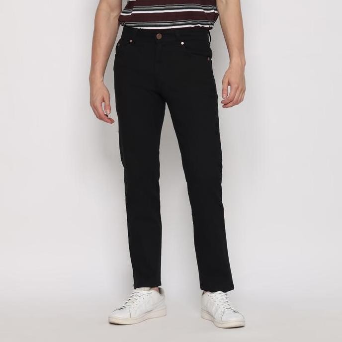 NEW!!! POLICE Celana Denim Stretch Panjang V Pocket Hitam Regular Fit Pria