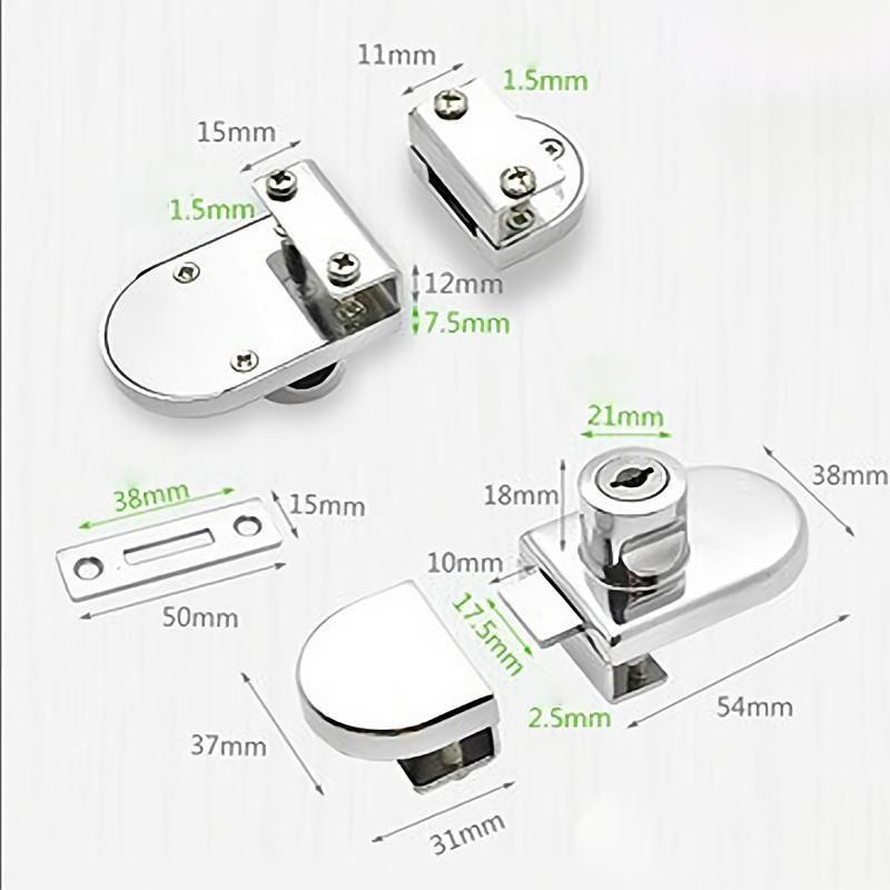 1Set Pengunci Lemari Kaca Kunci Pintu Lemari Paduan Seng Kunci Lemari Kaca Konci Pintu Cabinet Glass