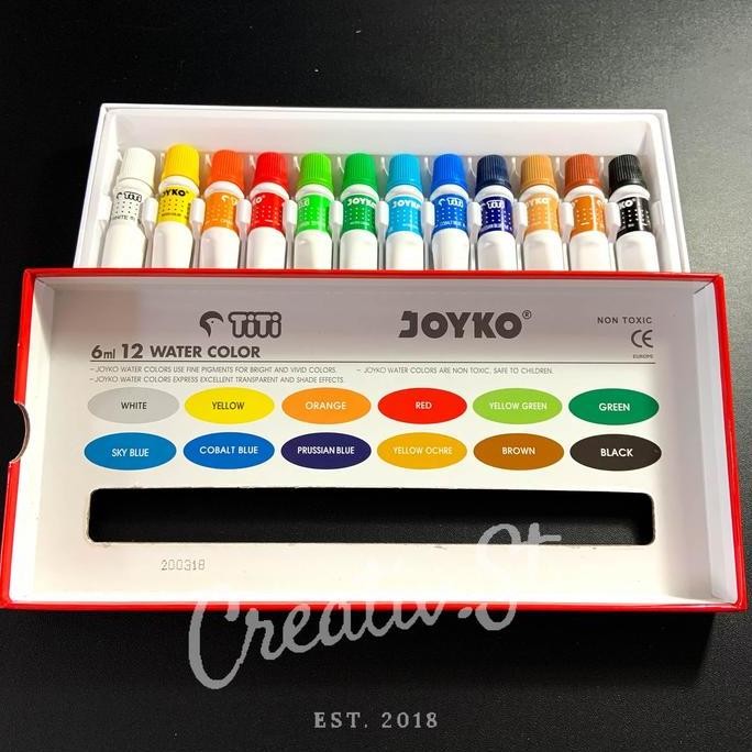 

Terlaris !!! Joyko Cat Air Tube Watercolor 12 Warna 6 Ml Set Lukis Water Color