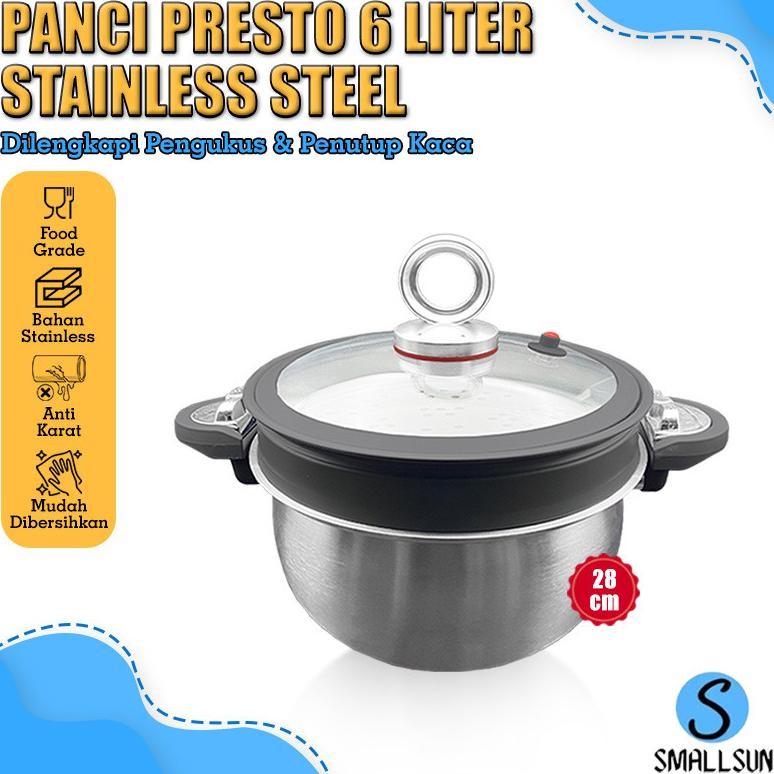 ''Terlaris" (Ss) Panci Steamer Besar Micro Pressure Penutup Kaca Panci Wajan 2 Tingkat Premium Quali