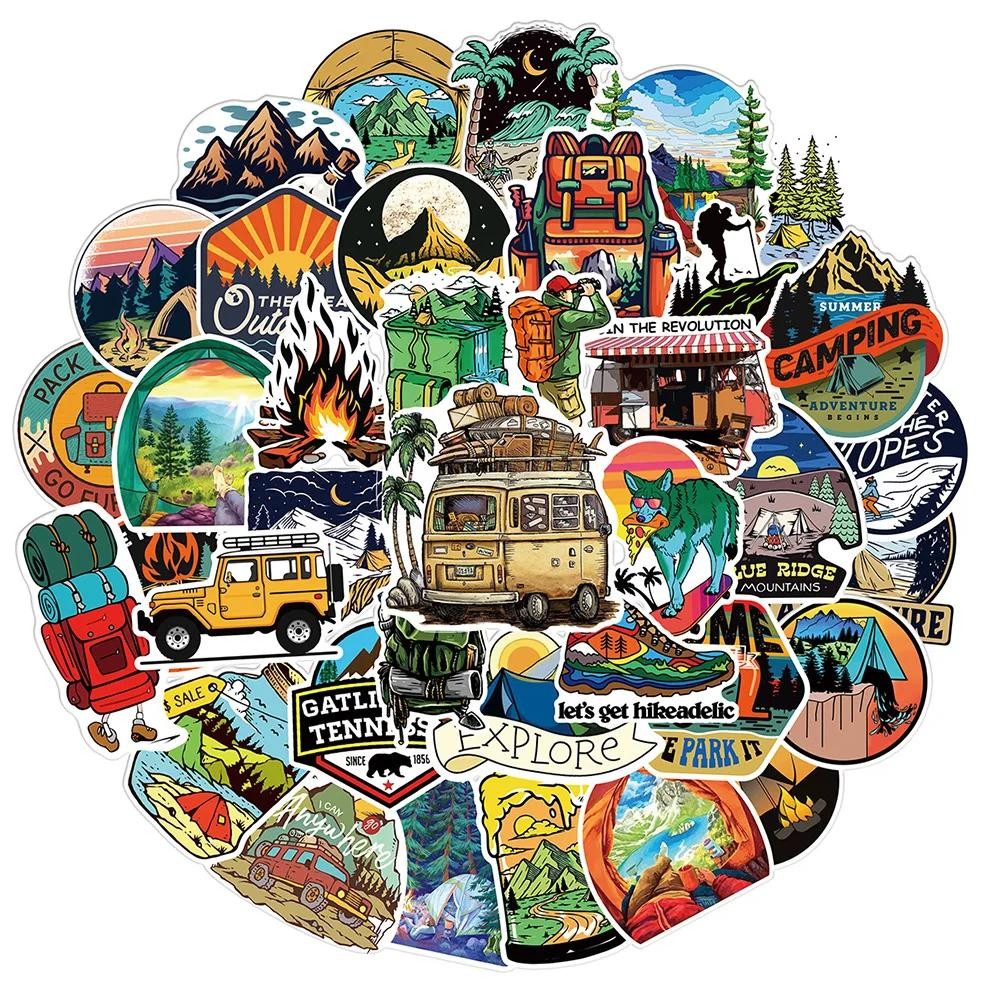 

10/30/50/100Pcs Outdoor Hiking Camping Stickers Cartoon Decal Skateboard Phone Laptop Car Luggage Bike Cool Waterproof Sticker