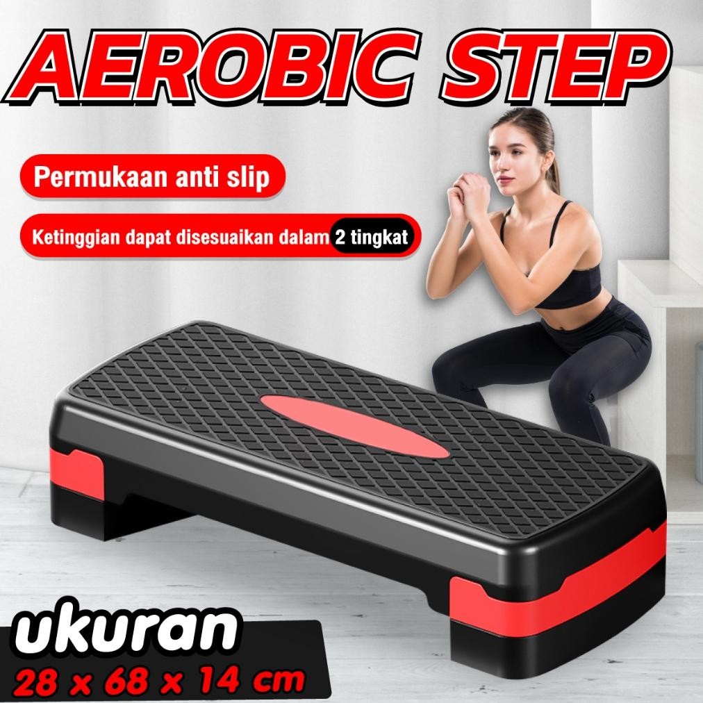 Papan Senam Aerobic Step Zumba 2 Tingkatan Adjustable Alat Olahraga 68cm