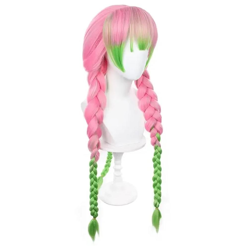 Anime Demon Slayer Kanroji Mitsuri Wig Cosplay Green Mix Pink Long Anime Costume Wigs With Wig Net K