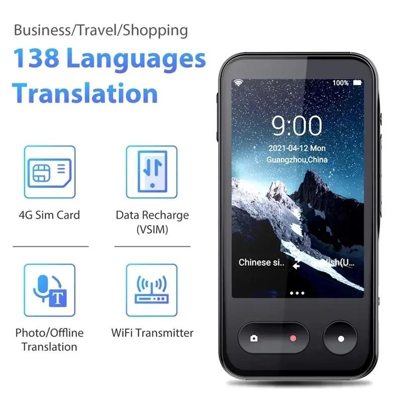 

Upgrade 4G Translator T7 Intelligent Voice Translation 4.0inch Touch Screen Recording WIFI 138 Languag Translate