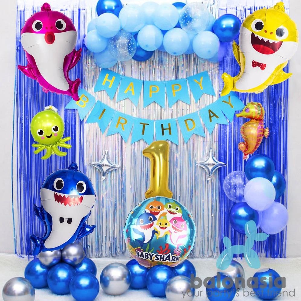Ready Balon Foil Ulang Tahun Baby Shark Set