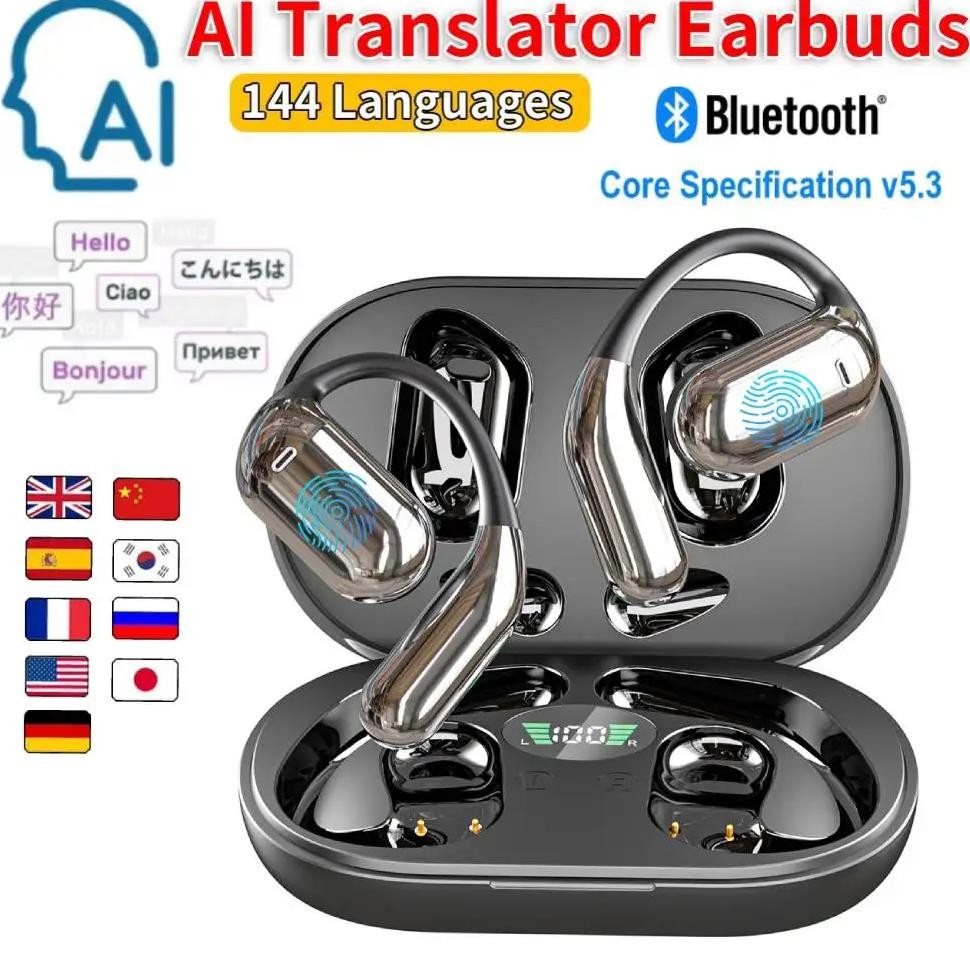 

AI Translator Earbuds Real-Time Translators Headphones 144 Languages voice translator Wireless Bluetooth5.3 Earphones For Travel