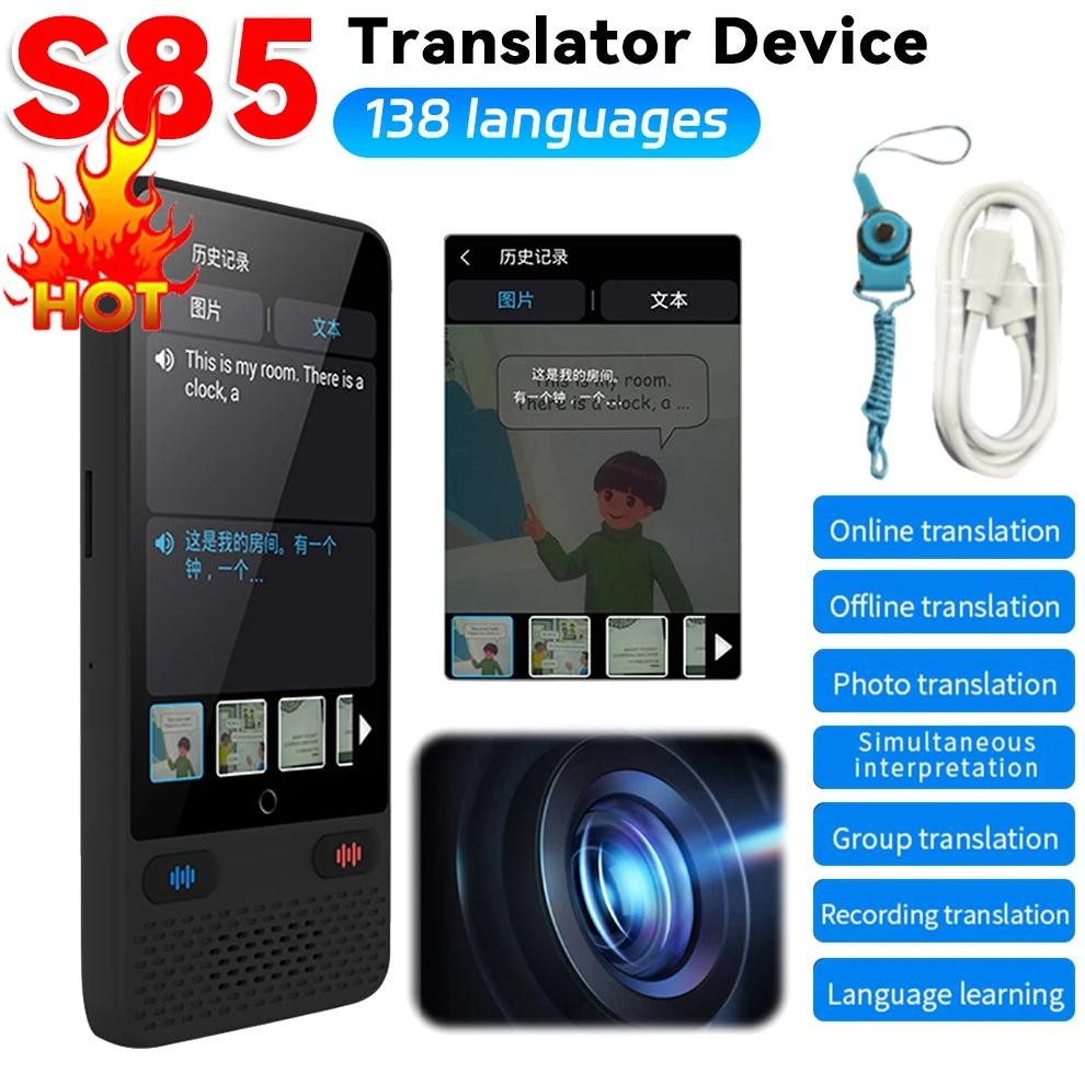 

2024 S85 Language AI Translator Device with 138 Languages Voice Translating 18 Offline Translation Simultaneous Interpretation