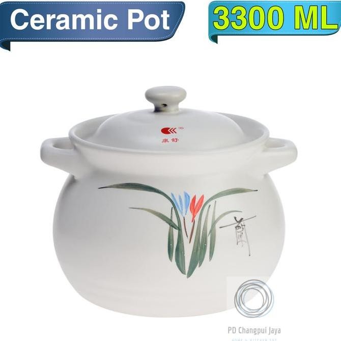 Tersedia Panci sapo keramik Kangshu Masak obat-obatan 3000 ml model dalam promo Putih Tanah Kitchenw
