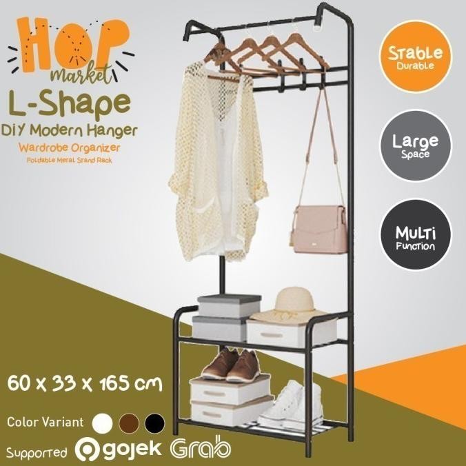 L-SHAPE Rak Hanger Serbaguna Gantungan Pakaian Baju Topi Buku Sepatu