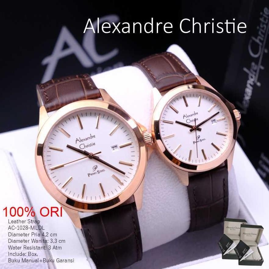 Alexandre Christie Original Jam Tangan Couple Tali Kulit Coklat Ac1028 Alexander Cristie 100% Ori Mu