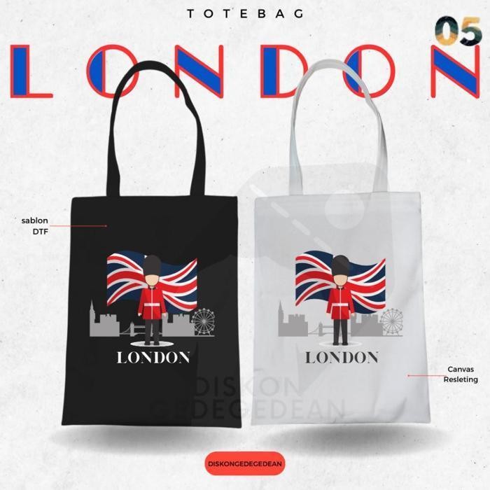 Jual Diskongedegedean Totebag London Souvenir Tas Oleh Oleh London Kanvas Resleting