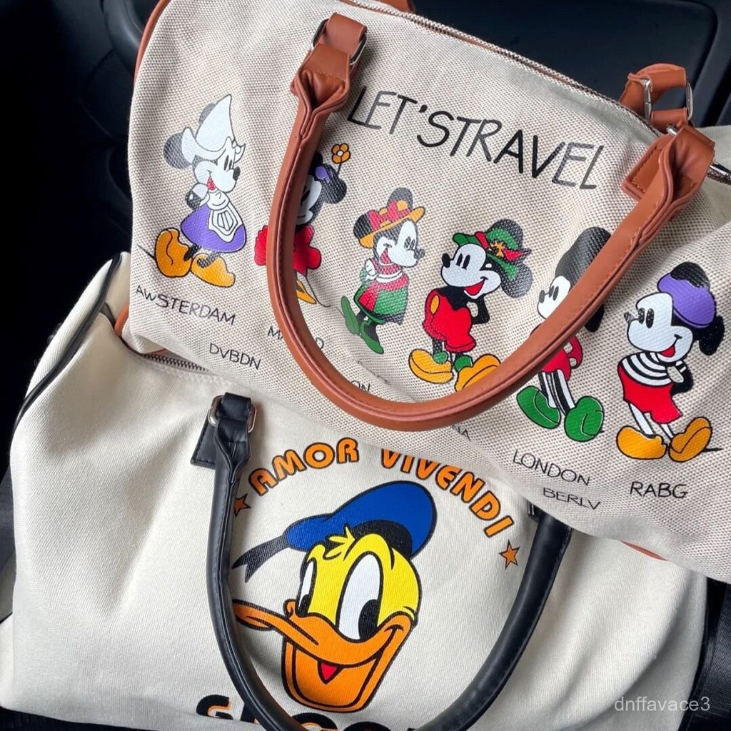 Women Cartoon Large Capacity Tote Bag Gym Bag Canvas Mickey Print Travel Bag Duffel Bag