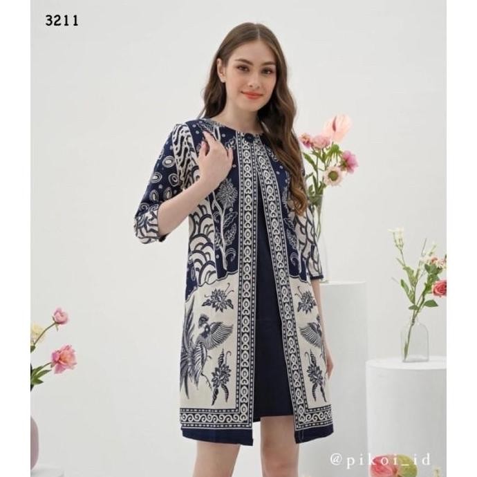 DRESS BATIK WANITA MODERN LENGAN PANJANG / SERAGAM DRESS SEMI ROMPI