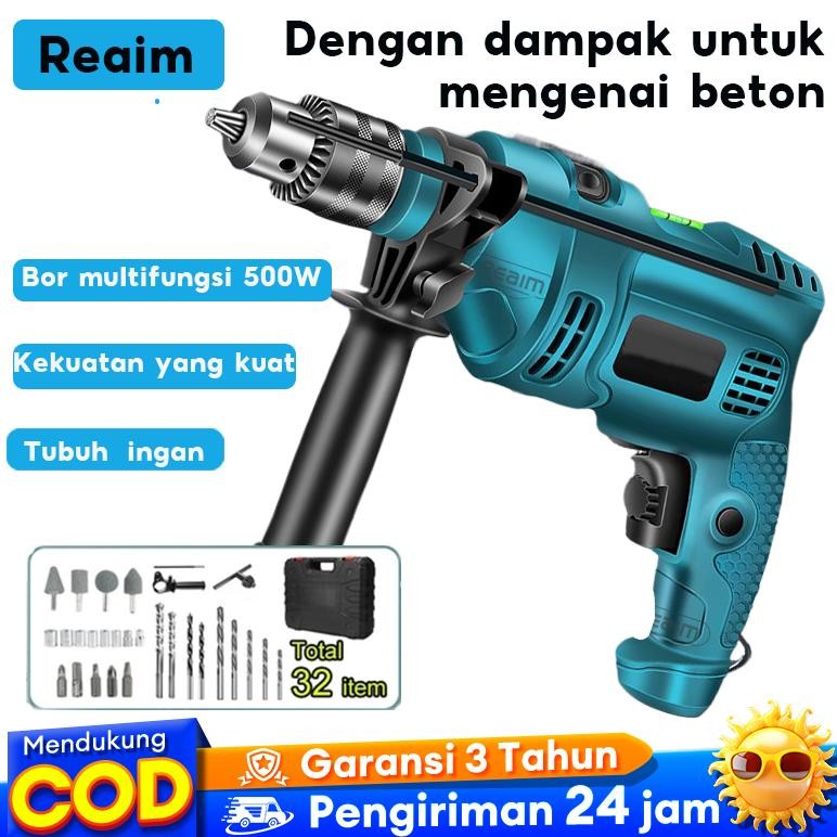 Reaim Mesin Bor Listrik MultifungsiElectric Drill Bor Beton Bor Tembok Alat Bor Bor Obeng Bor Kayu