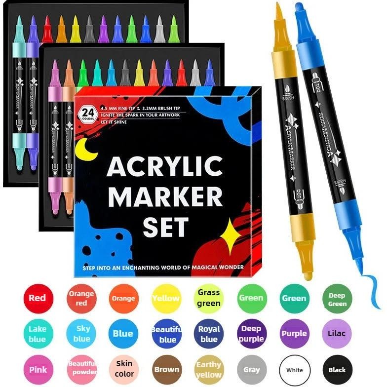 

24/12 Colors Dual Tip Acrylic Paint Pens Marker For Rock Painting Wood Canvas Plastic Metal For Diy Crafts Making Art Supplies