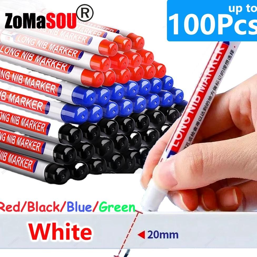 

20Mm 1-100Pcs Waterproof Deep Hole Marker Long Head Markers Pen Woodworking For Metal Carpenter White/Black/Red/Blue/Green Ink