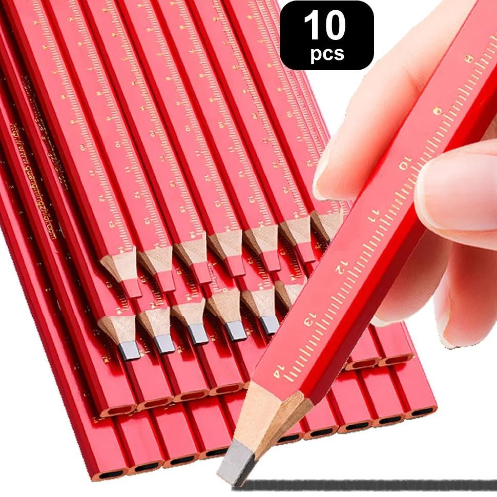 

10Pcs Woodworking Pencils Site Dedicated Marking Workers Dedicated Flat Head Pen Wood Black Octagon Red Square Drawing Lines