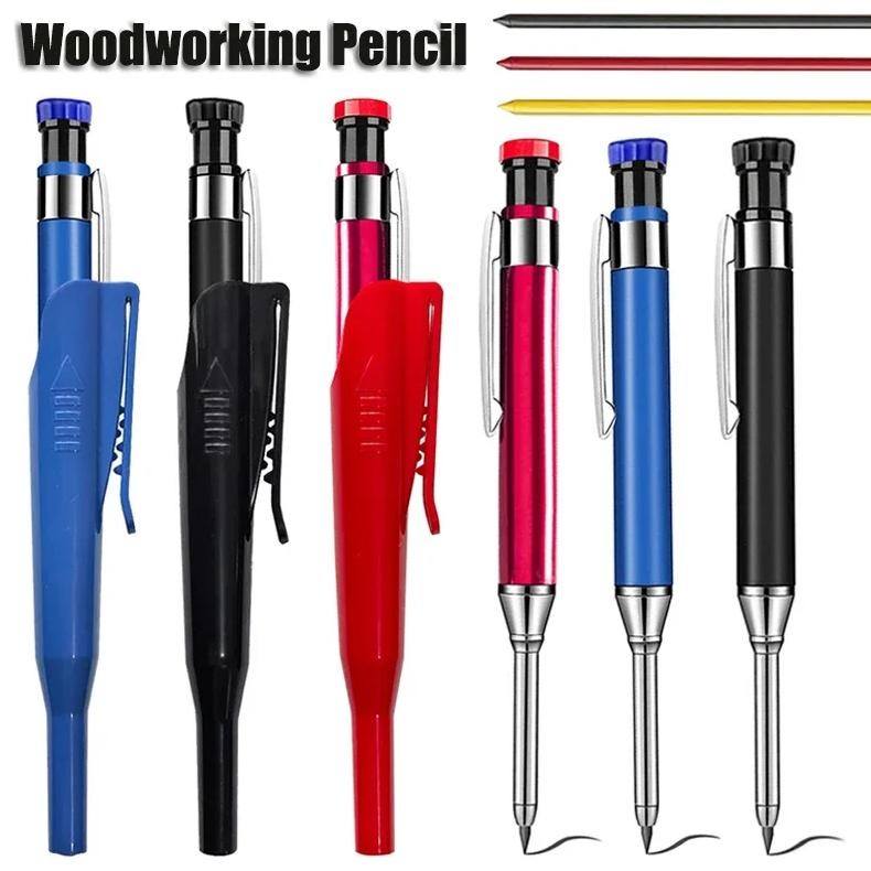 

Red Black Blue 2.8Mm All Metal Woodworking Automatic Pencil Set With Pen Cover 2B Lead Deep Hole Marking Engineering Drawing Pen