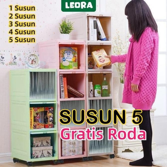 

LEORA | 5 SUSUN OCLA FLIP UP lemari portable lemari pakaian lemari susun lemari plastik rak laci FREE roda laci plastik Kualitas Original