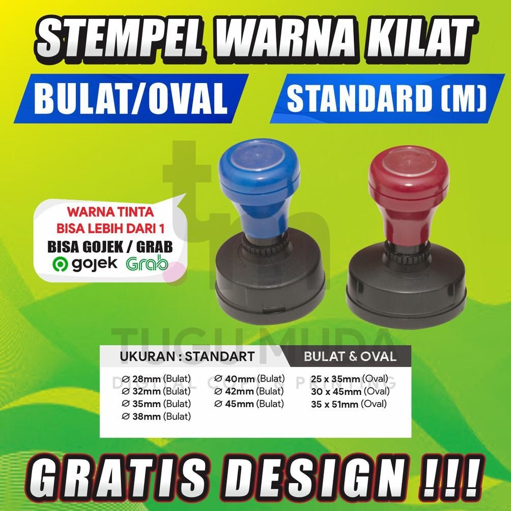 

NEW!!! STEMPEL FLASH / STAMP WARNA CUSTOM - GRATIS DESIGN - BULAT-OVAL (M)