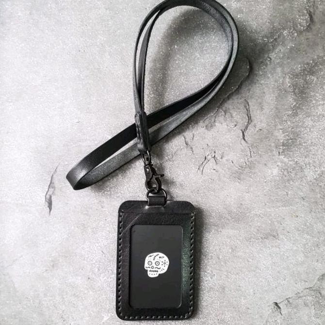 

CAFFREY BLACK BUFFALO - Leather Lanyard ID card Holder , double slot Kualitas Original