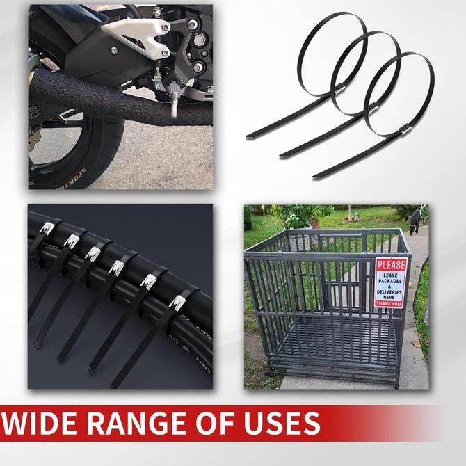 

Perpack Kabel Tis Stainless Black Coated 4.6 x 400 mm Ties Anti Karat Kualitas Original
