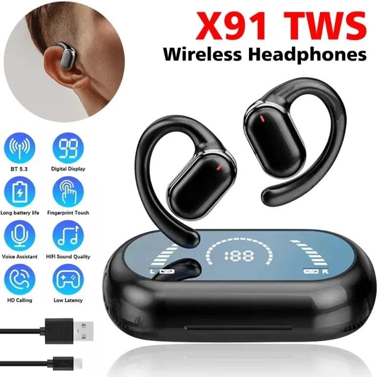 

X91 OWS Earhook Earphones Bluetooth 5.3 Low Latency Gaming Sport Headset HiFi Stereo Noise Reduction Earbuds