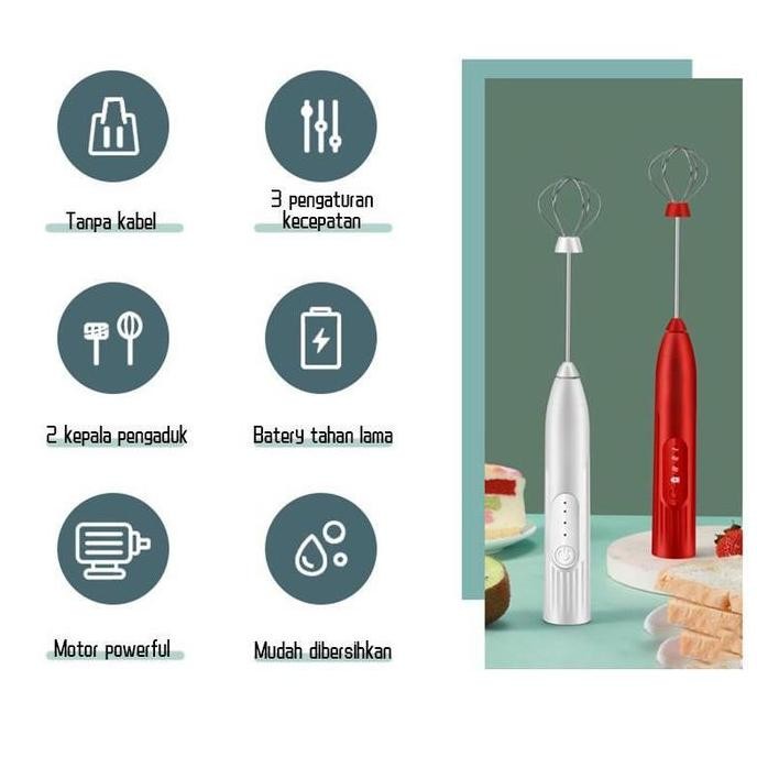 Tersedia TNW Electric Hand Blender Tangan Pengaduk kopi Milk Frother USB Portable Handheld Mixer