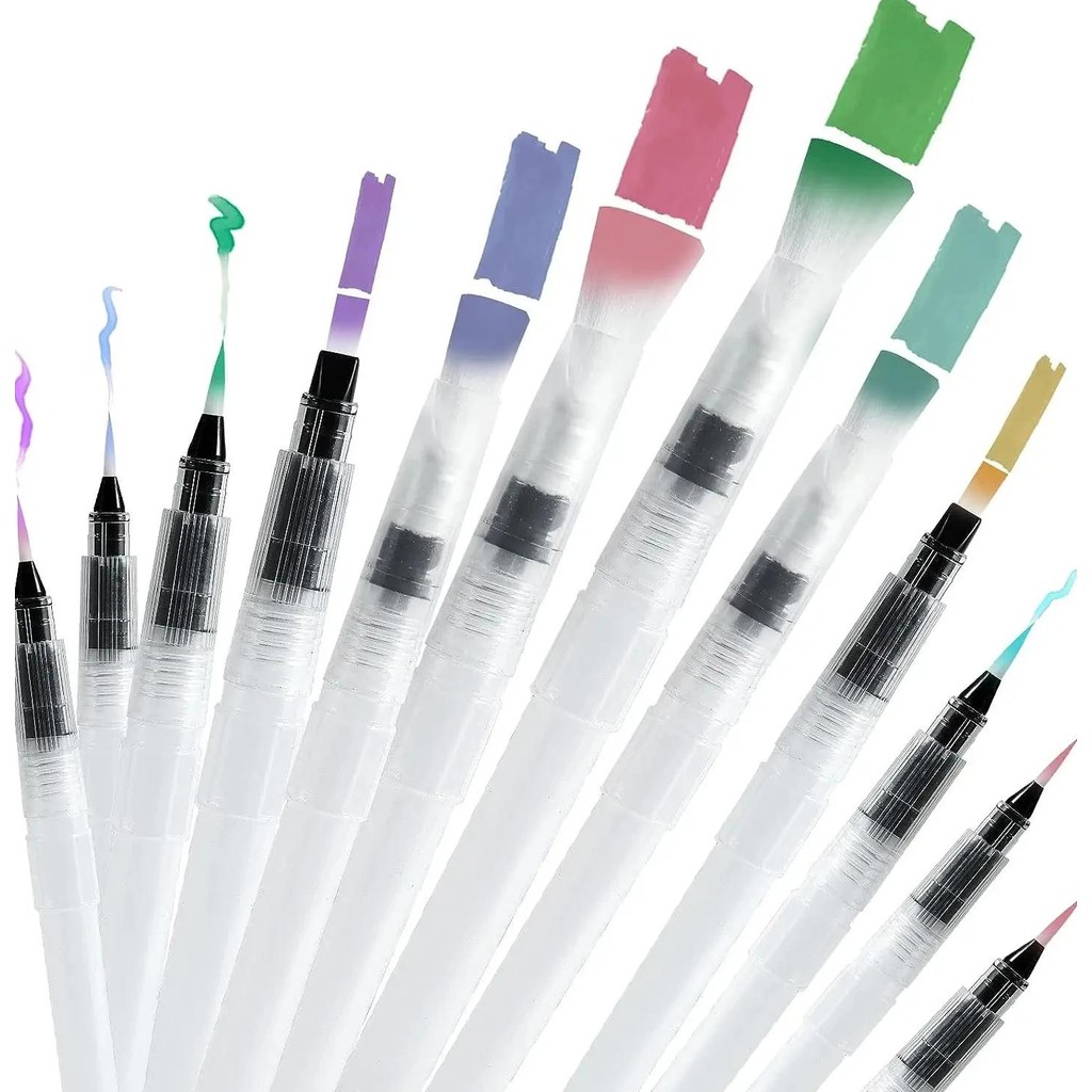 

12Pcs Watercolor Brush Pens Water Brush Pen Leakproof With Assorted Tips, Water Brush Pens For Watercolor, Refillable Watercolor